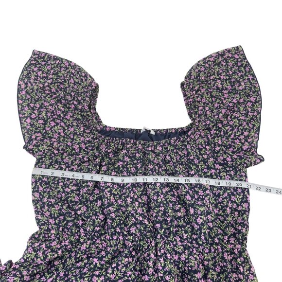 Time And Tru Women XL Floral Midi Dress Flutter Sleeves Navy Purple Lightweight - Picture 6 of 13